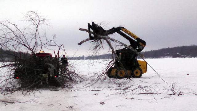 Fish Sticks: Cut trees brought to boat landing by trailer
